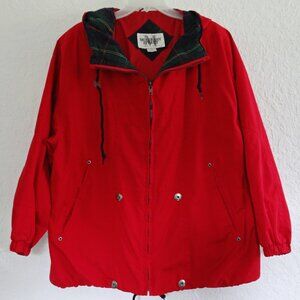 MULBERRY STREET Red Jacket Coat Size XL Zip Front Plaid Hood With Pockets